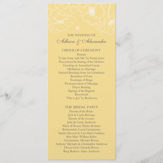 Graceful Yellow Poppy Floral Wedding Programm (Vorderseite)