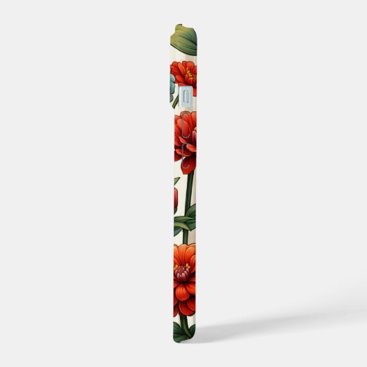 Graceful Zinnia Blume iPhone 15 Hülle (Linke Seite)