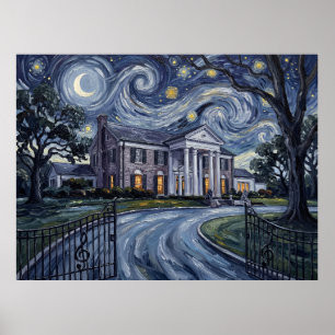 Graceland Elvis Presley Memphis Sternennacht Poster