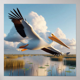 Gracful American White Pelican in Serene Wetlands Poster