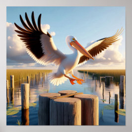 Gracful American White Pelican in Serene Wetlands Poster