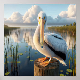 Gracful American White Pelican in Serene Wetlands Poster