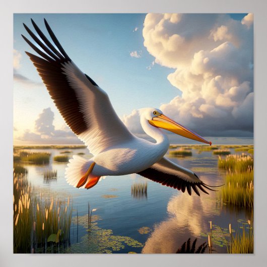 Gracful American White Pelican in Serene Wetlands Poster (Vorne)