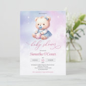 Gracful Aquarellpastellfarben Pink lila Babybär Einladung (Stehend Vorderseite)