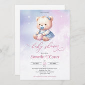 Gracful Aquarellpastellfarben Pink lila Babybär Einladung (Vorne/Hinten)