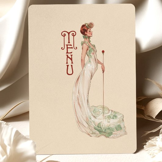 Gracful Art Nouveau Wedding Menu Card Einladung