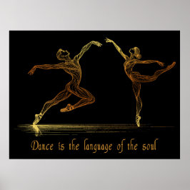 Gracful Ballet Dancers in eleganter Golden Line Ar Poster