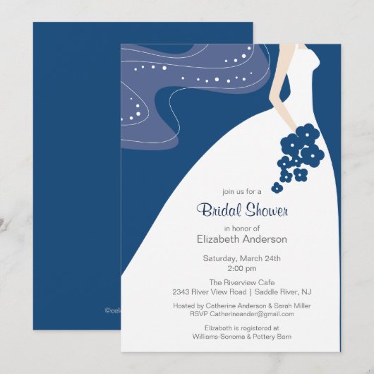 Gracful Blue Bride Bridal Dusche Einladung Blue (Vorne/Hinten)