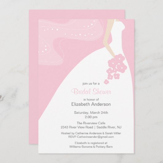 Gracful Brautdusche Einladung Rosa (Vorne/Hinten)