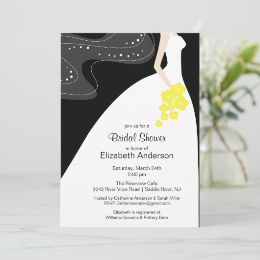 Gracful Bride Bridal Dusche Einladung Gelb (Stehend Vorderseite)