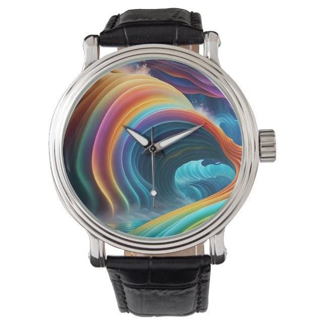 Gracful Bright Rainbow Wasserfall Armbanduhr (Vorderseite)