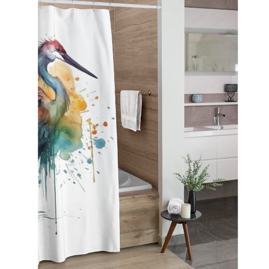 Gracful Crane: Wasserfarben Kunst, Brauch Duschvorhang