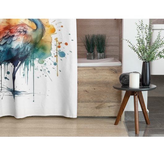 Gracful Crane: Wasserfarben Kunst, Brauch Duschvorhang