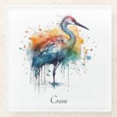 Gracful Crane: Wasserfarben Kunst, Brauch Glasuntersetzer (Vorderseite)