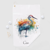 Gracful Crane: Wasserfarben Kunst, Brauch Golfhandtuch (Insitu)