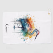 Gracful Crane: Wasserfarben Kunst, Brauch Golfhandtuch (Horizontal)