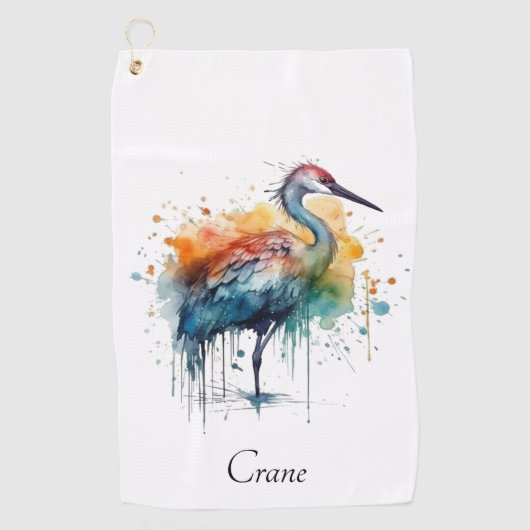 Gracful Crane: Wasserfarben Kunst, Brauch Golfhandtuch (Vorderseite)
