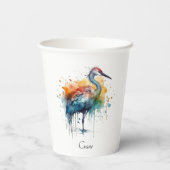 Gracful Crane: Wasserfarben Kunst, Brauch Pappbecher (Rückseite)