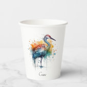 Gracful Crane: Wasserfarben Kunst, Brauch Pappbecher (Vorderseite)