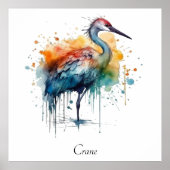 Gracful Crane: Wasserfarben Kunst, Brauch Poster (Vorne)