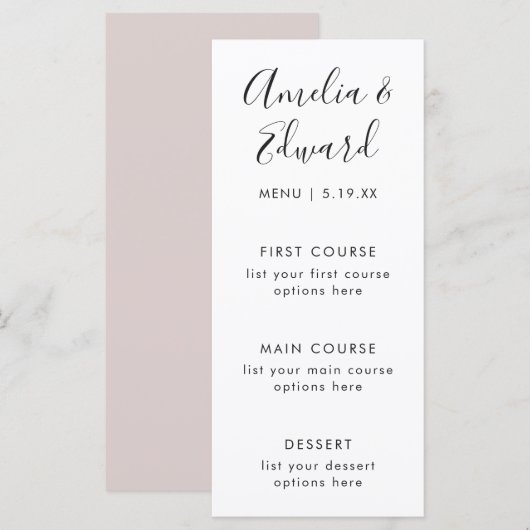 Gracful Delicate Blush Wedding Menu Card Menükarte (Vorne/Hinten)