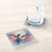 Gracful Hummingbird in Wasserfarbe Glasuntersetzer (Schrägansicht)