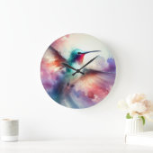Gracful Hummingbird in Wasserfarbe Große Wanduhr (Zuhause)