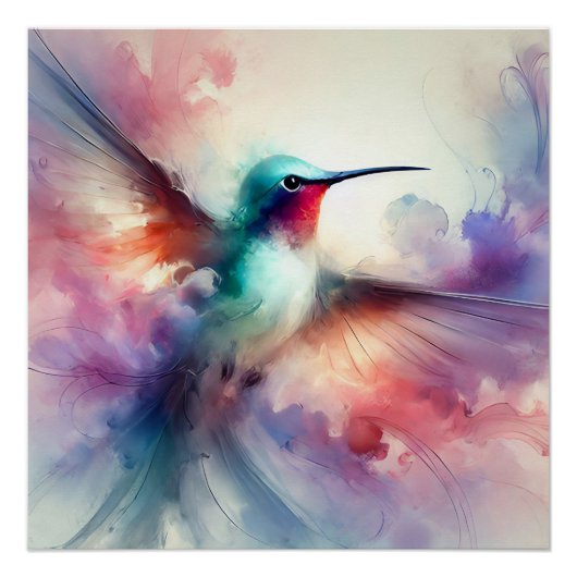 Gracful Hummingbird in Wasserfarbe Poster (Vorderseite)
