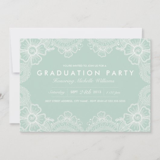Gracful Lace Grad Party Einladung (Vorderseite)