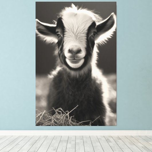 Gracful monochromatic expressive Baby Goat Portra Leinwanddruck (Insitu (Holzboden))