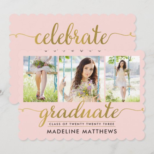 Gracful Script EDITABLE FARBEN Abschluss laden Einladung (Vorne/Hinten)