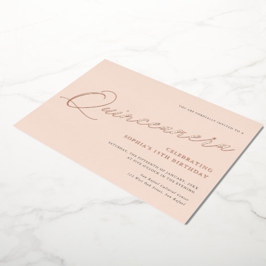 Gracful Script Quinceañera Birthday Party REAL Folieneinladung (Gedreht)