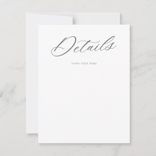 Gracful Script Wedding White Gray Details Card RSVP Karte (Vorderseite)