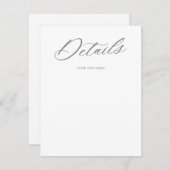 Gracful Script Wedding White Gray Details Card RSVP Karte (Vorne/Hinten)