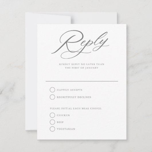Gracful Script Wedding White Reply RSVP Karte (Vorderseite)