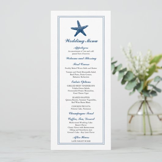 Gracful Starfish| Hochzeitsmenü Menükarte (Stehend Vorderseite)