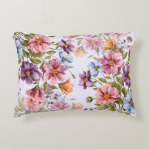Gracful Watercolor Floral Accent Pillow