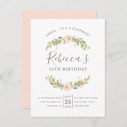 Gracful Watercolor Spring Wreath Überraschung Part Einladungspostkarte (Vorne/Hinten)