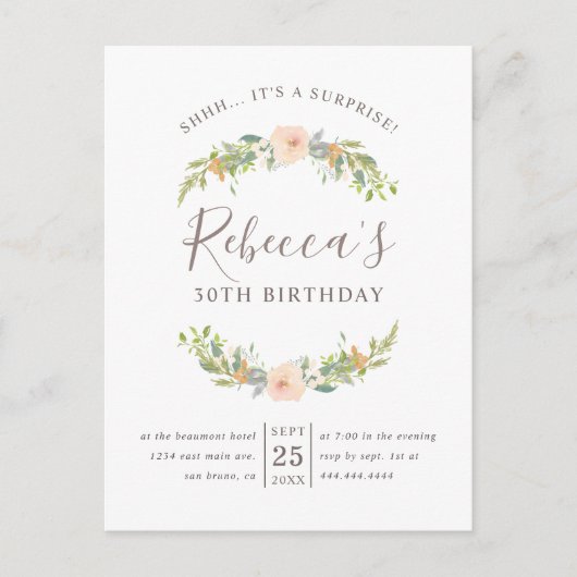 Gracful Watercolor Spring Wreath Überraschung Part Einladungspostkarte (Vorderseite)