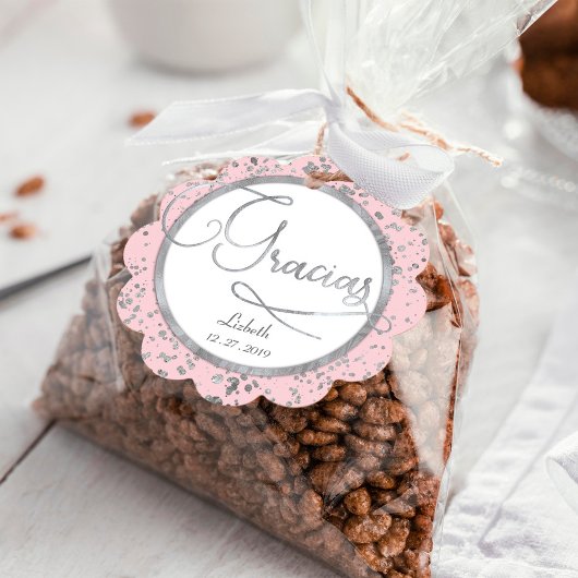 Gracias Blush Pink Silver Confetti Geschenk Vielen Geschenkanhänger