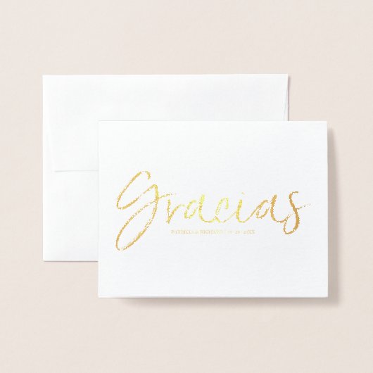 Gracias Chic Script Wedding Danke Foto Folienkarte (Vorderseite mit Umschlag)