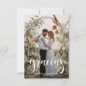 Gracias Elegant Zwei-Foto Hochzeit Dankeskarte (Vorderseite)