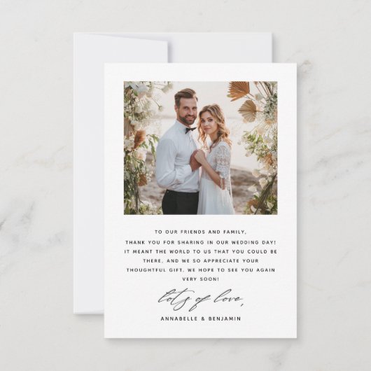 Gracias Elegant Zwei-Foto Hochzeit Dankeskarte (Rückseite)