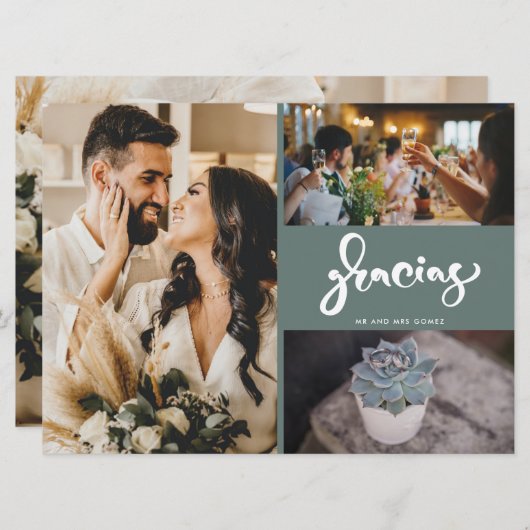 Gracias Foto Collage Green Wedding Vielen Dank (Vorne/Hinten)