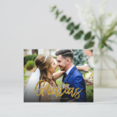 Gracias Gold Foil Script Wedding Danke Foto Postkarte (Stehend Vorderseite)
