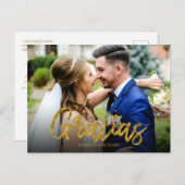 Gracias Gold Foil Script Wedding Danke Foto Postkarte (Vorne/Hinten)