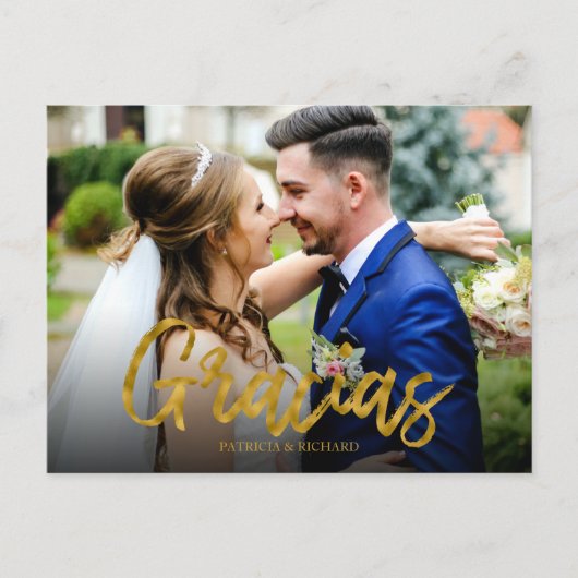 Gracias Gold Foil Script Wedding Danke Foto Postkarte (Vorderseite)