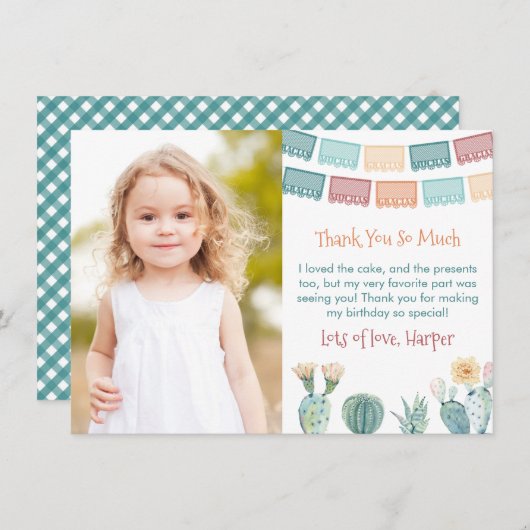 Gracias Mexican Fiesta Fall Birthday Party Picture Dankeskarte (Vorne/Hinten)