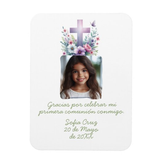 Gracias Mi Primera Comunión con Foto Flores Magnet (Vertikal)