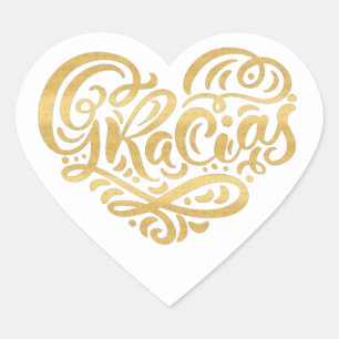 Gracias Modern Gold Cursive Skripttypografie Herz-Aufkleber